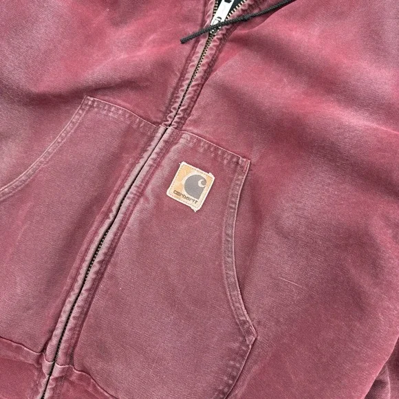 VTG Carhartt Active Jacket Quilt Lined Mens Large J68 BRK Brick Red Faded Grunge - Picture 6 of 9